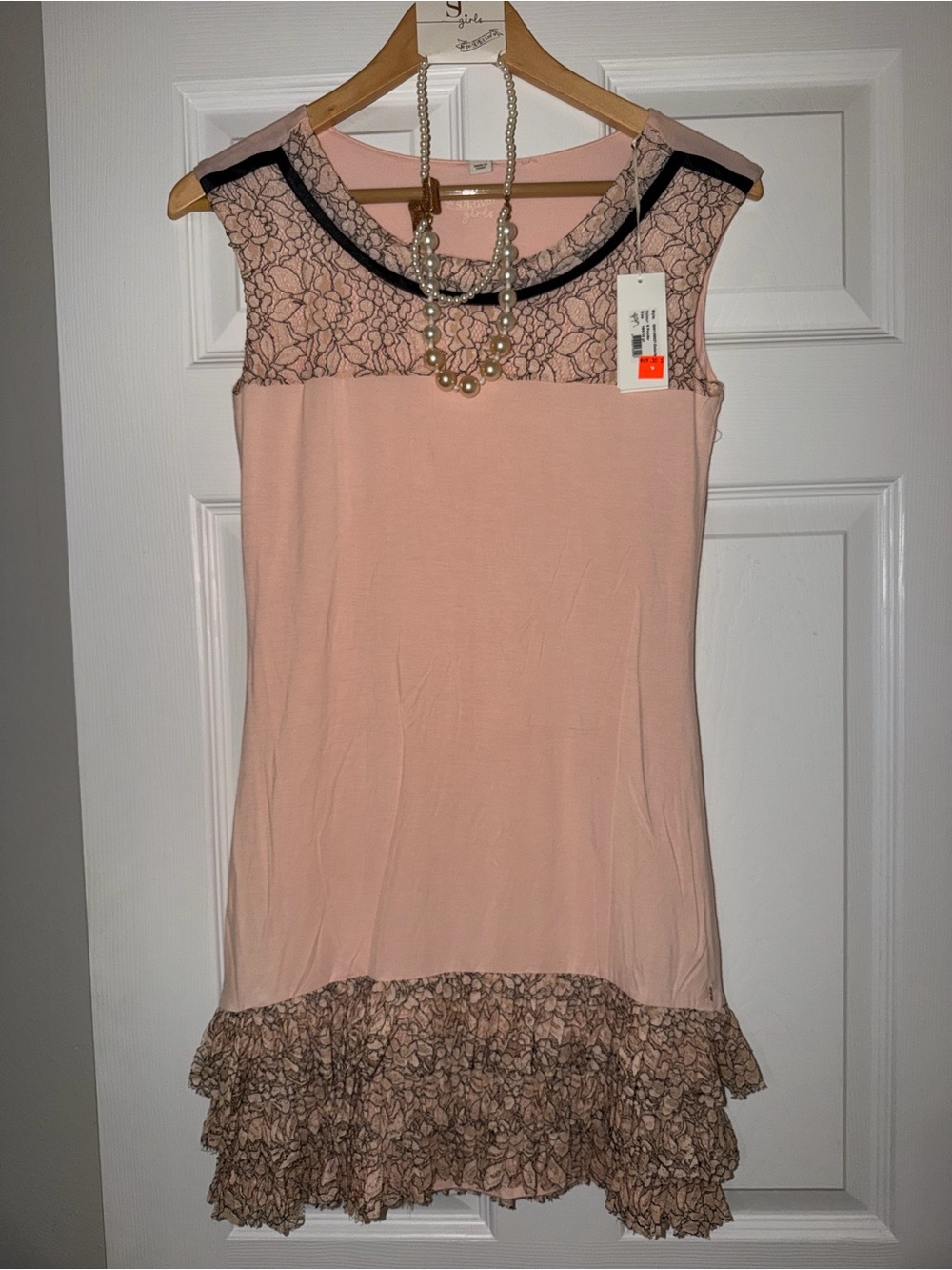 NWT SuperTrash Girls Pink Lace Ruffle Hem Dress Size 13 14 Tween Party